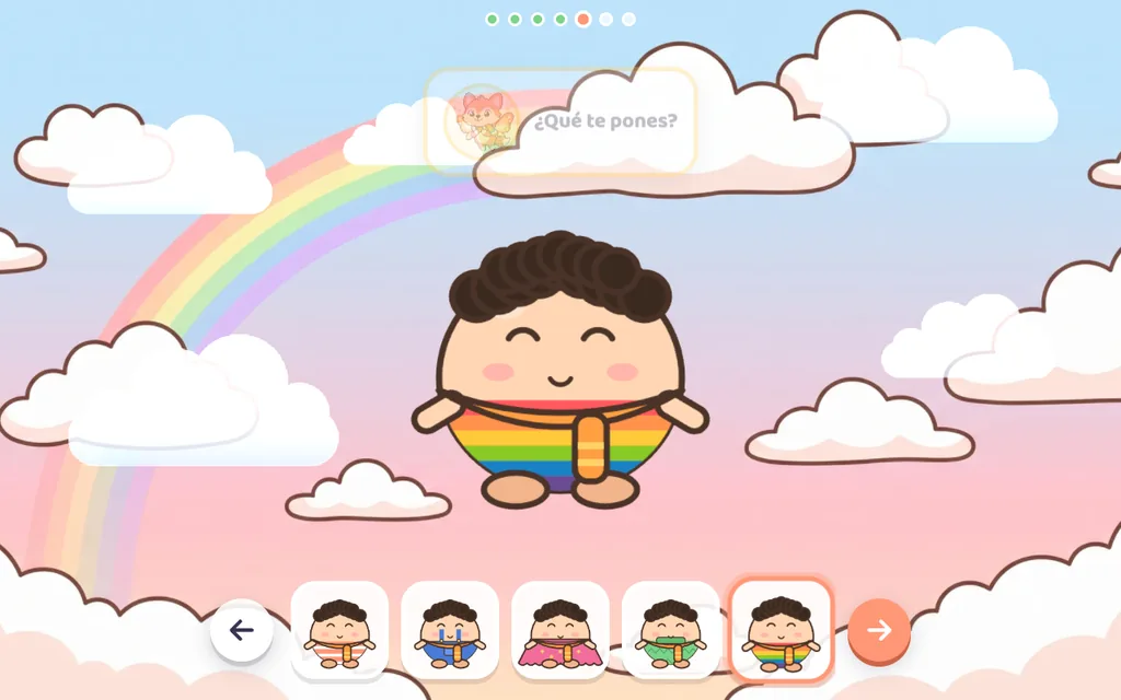 Creación del personaje con un carrusel de opciones