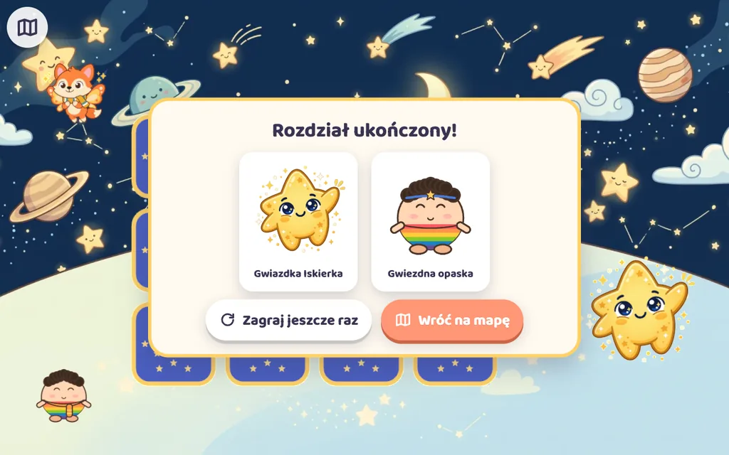 Panel „Rozdział ukończony!” z nowym przyjacielem i szalikiem